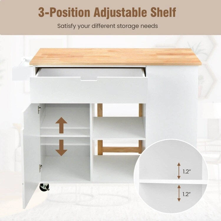 Îlot de cuisine abattant avec plateau en bois d'hévéa – 49 x 30 x 36 (L x l x H)