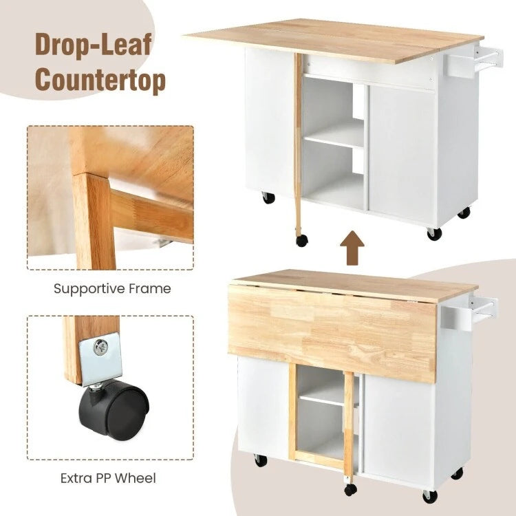 Îlot de cuisine abattant avec plateau en bois d'hévéa – 49 x 30 x 36 (L x l x H)