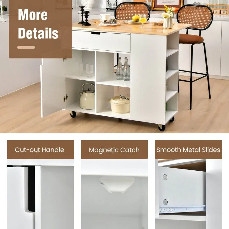 Îlot de cuisine abattant avec plateau en bois d'hévéa – 49 x 30 x 36 (L x l x H)