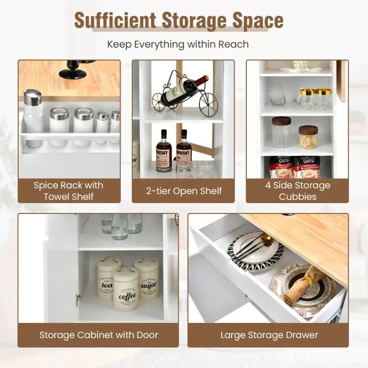 Îlot de cuisine abattant avec plateau en bois d'hévéa – 49 x 30 x 36 (L x l x H)
