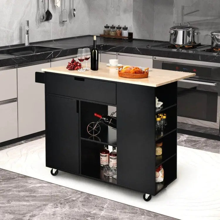 Îlot de cuisine abattant avec plateau en bois d'hévéa – 49 x 30 x 36 (L x l x H)