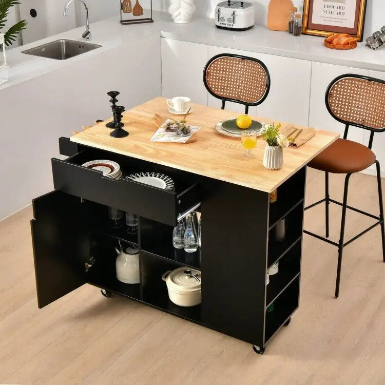 Îlot de cuisine abattant avec plateau en bois d'hévéa – 49 x 30 x 36 (L x l x H)