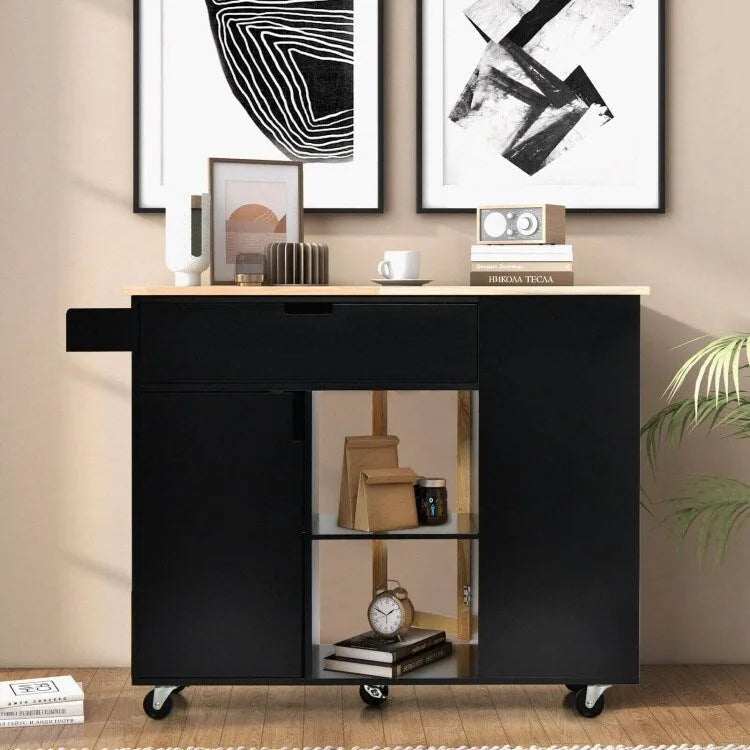 Îlot de cuisine abattant avec plateau en bois d'hévéa – 49 x 30 x 36 (L x l x H)