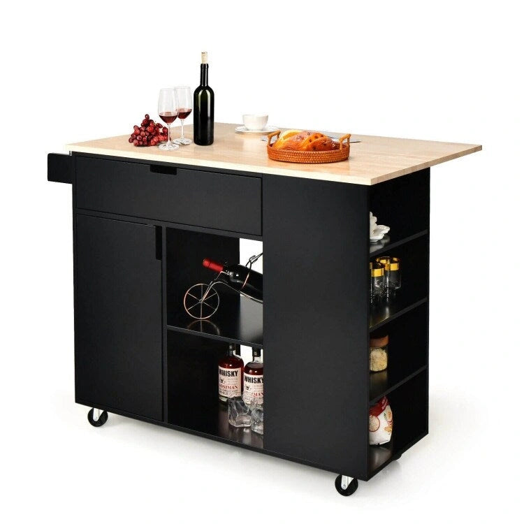 Îlot de cuisine abattant avec plateau en bois d'hévéa – 49 x 30 x 36 (L x l x H)