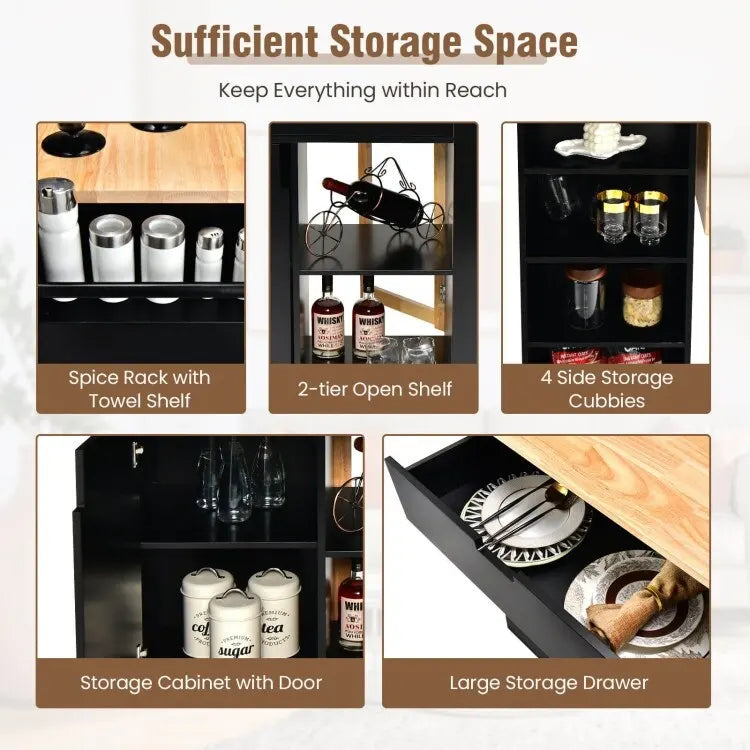 Îlot de cuisine abattant avec plateau en bois d'hévéa – 49 x 30 x 36 (L x l x H)