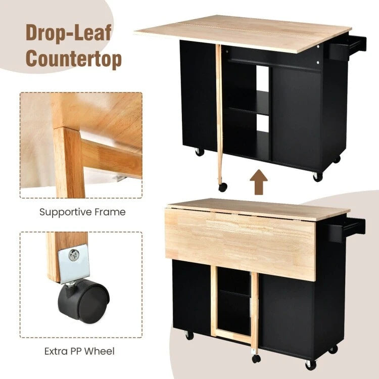 Îlot de cuisine abattant avec plateau en bois d'hévéa – 49 x 30 x 36 (L x l x H)