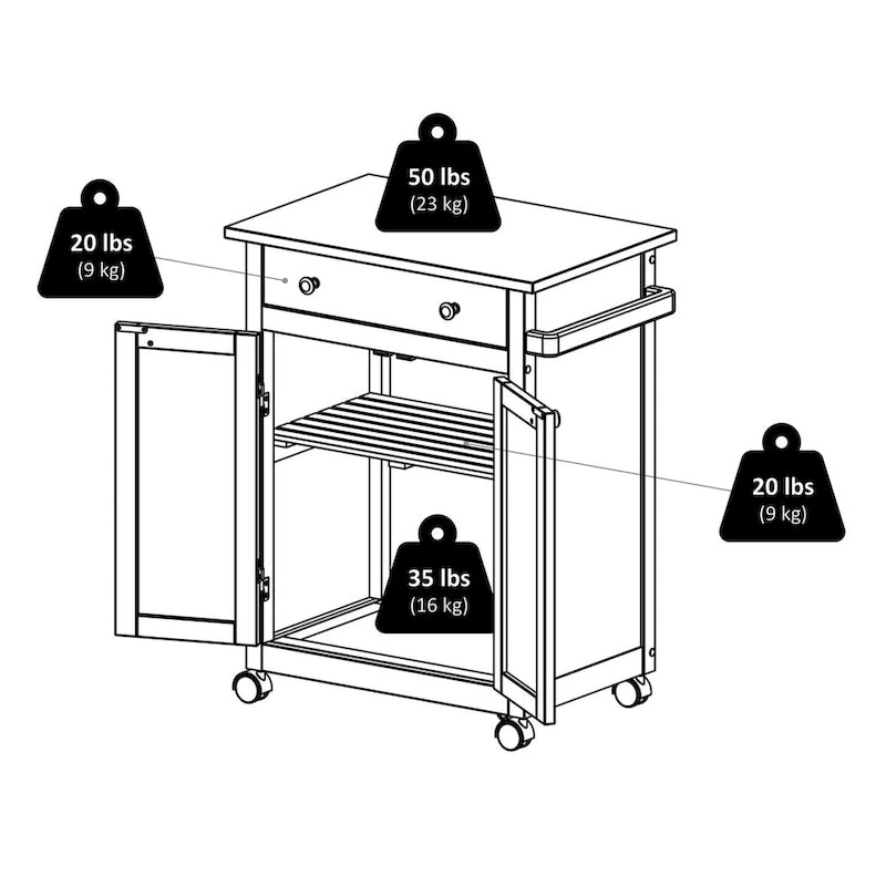 Chariot de cuisine utilitaire, Espresso – 26,89 x 17,72 x 34,02 pouces