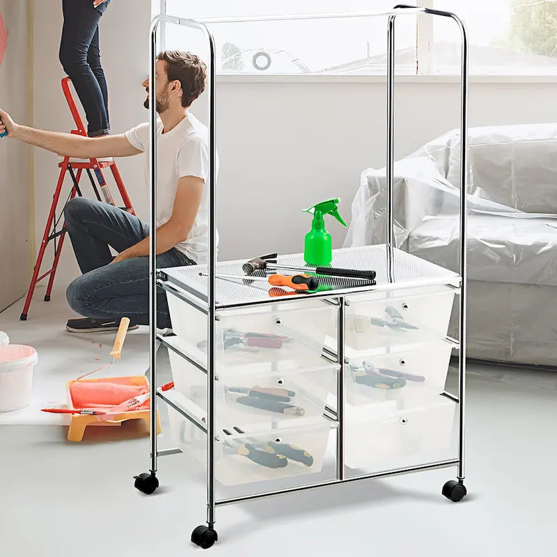 Chariot de rangement à roulettes 6 tiroirs avec barre de suspension Bureau École - 25 x 14,5 x 44