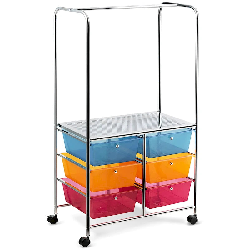 Chariot de rangement à roulettes 6 tiroirs avec barre de suspension Bureau École - 25 x 14,5 x 44