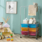 Chariot de rangement à roulettes 6 tiroirs avec barre de suspension Bureau École - 25 x 14,5 x 44