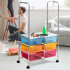 Chariot de rangement à roulettes 6 tiroirs avec barre de suspension Bureau École - 25 x 14,5 x 44
