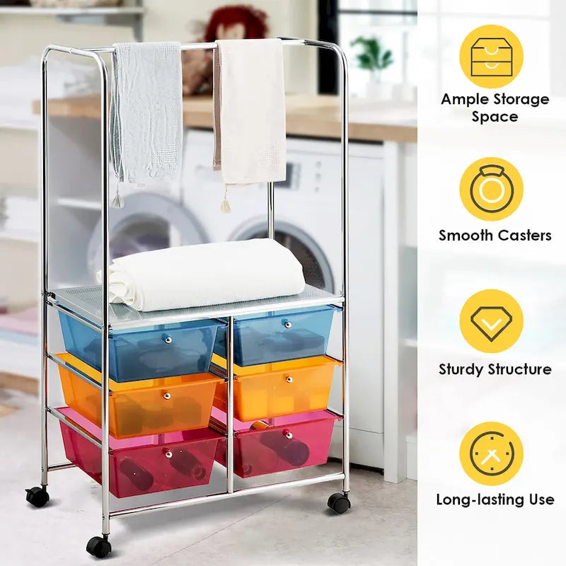 Chariot de rangement à roulettes 6 tiroirs avec barre de suspension Bureau École - 25 x 14,5 x 44