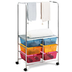 Chariot de rangement à roulettes 6 tiroirs avec barre de suspension Bureau École - 25 x 14,5 x 44