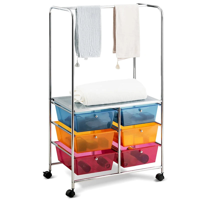 Chariot de rangement à roulettes 6 tiroirs avec barre de suspension Bureau École - 25 x 14,5 x 44