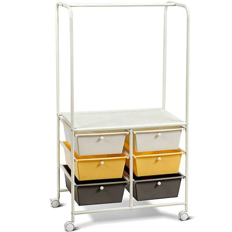 Chariot de rangement à roulettes 6 tiroirs avec barre de suspension Bureau École - 25 x 14,5 x 44