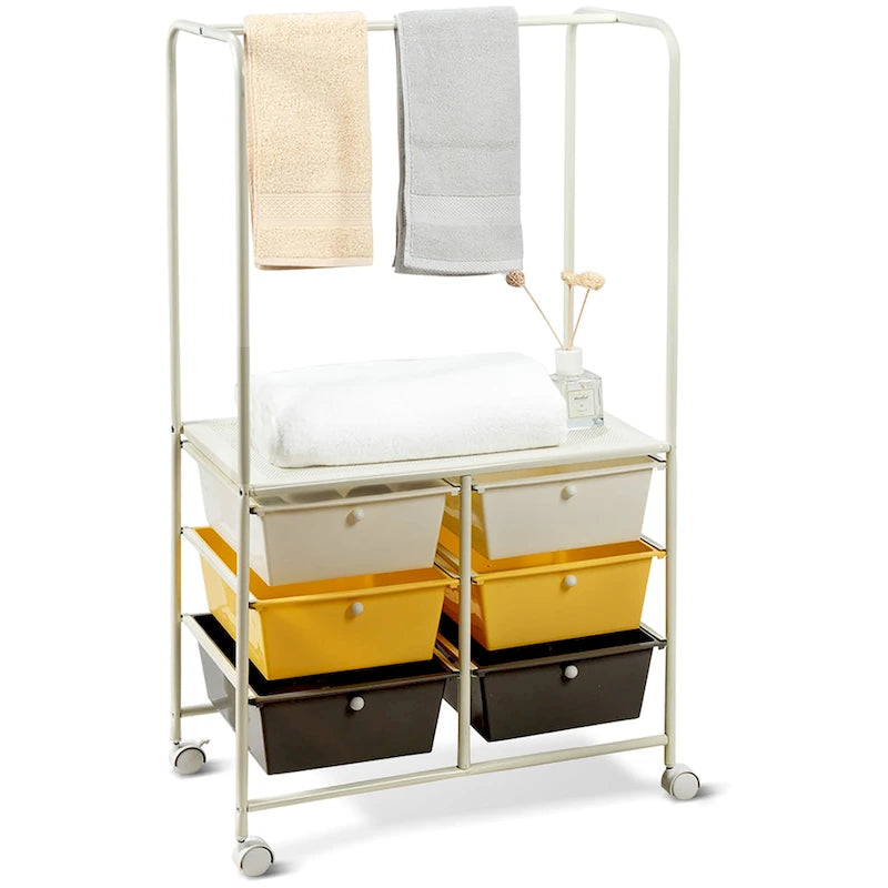 Chariot de rangement à roulettes 6 tiroirs avec barre de suspension Bureau École - 25 x 14,5 x 44