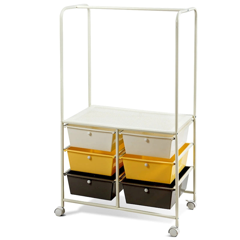 Chariot de rangement à roulettes 6 tiroirs avec barre de suspension Bureau École - 25 x 14,5 x 44