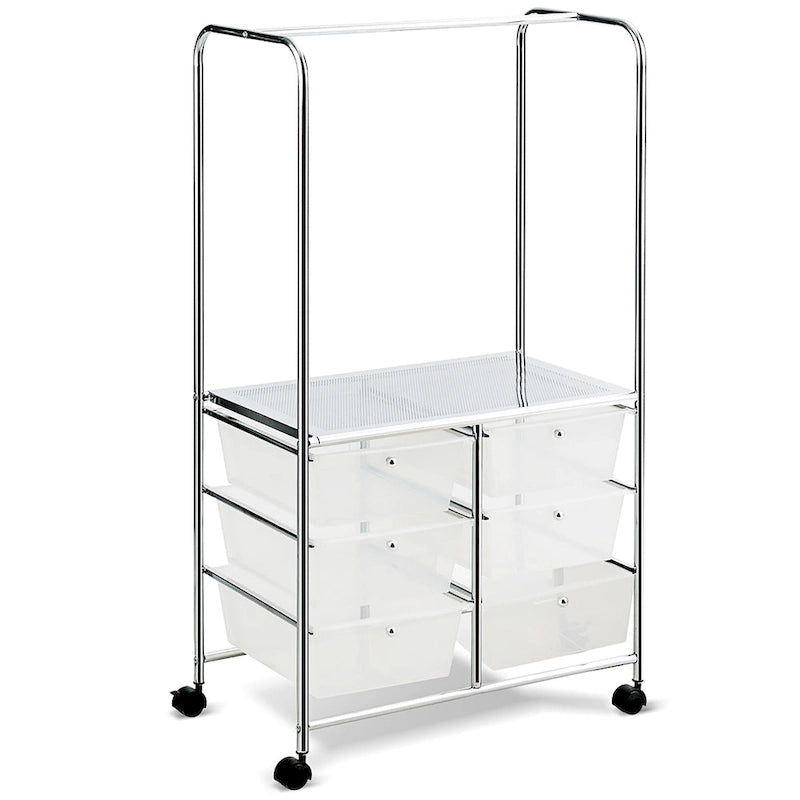 Chariot de rangement à roulettes 6 tiroirs avec barre de suspension Bureau École - 25 x 14,5 x 44