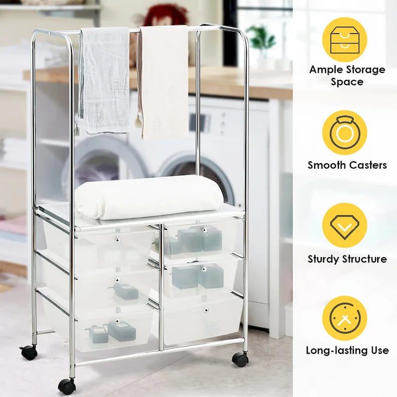 Chariot de rangement à roulettes 6 tiroirs avec barre de suspension Bureau École - 25 x 14,5 x 44