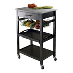 Chariot de cuisine utilitaire, plateau en granit, noir - 57,6 x 40,8 x 86,2 cm