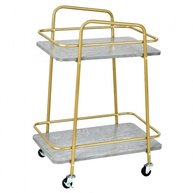 Chariot de cuisine roulant à 2 niveaux avec cadre en acier et roulettes verrouillables, gris - 16 x 24 x 32,5 (L x l x H)