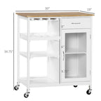Îlot de cuisine en bois roulant avec rangement et porte-verres