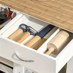 Îlot de cuisine en bois roulant avec rangement et porte-verres
