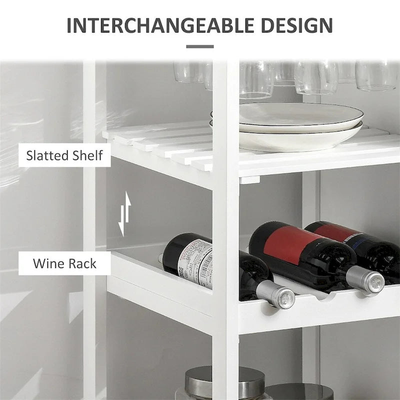 Îlot de cuisine en bois roulant avec rangement et porte-verres