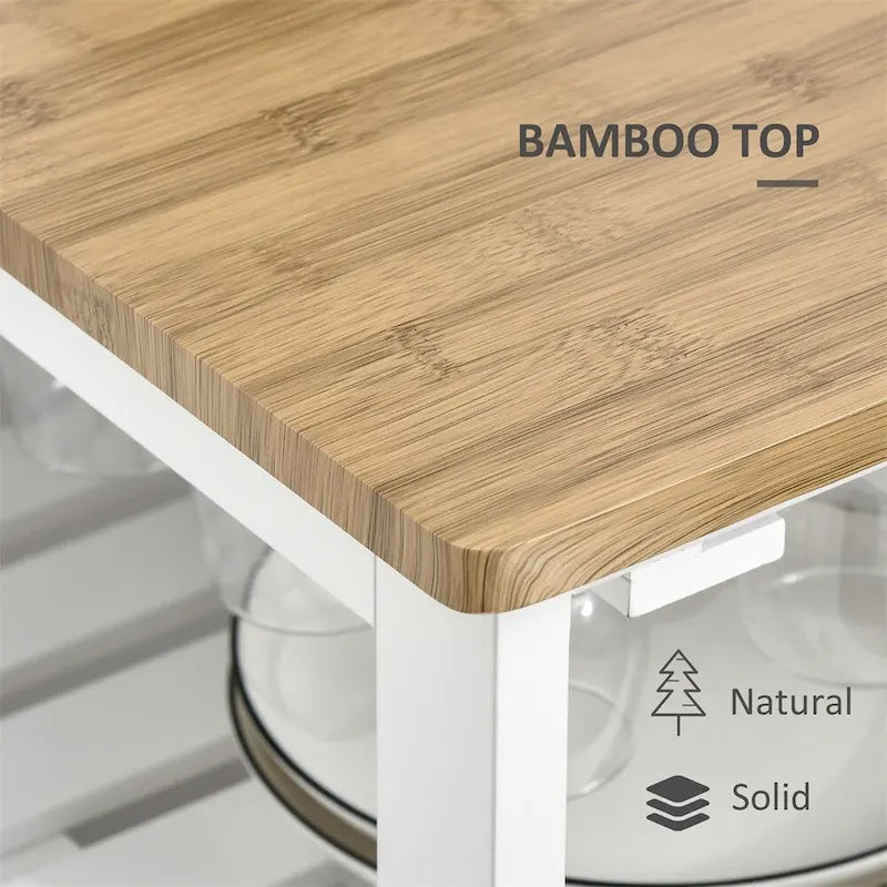 Îlot de cuisine en bois roulant avec rangement et porte-verres