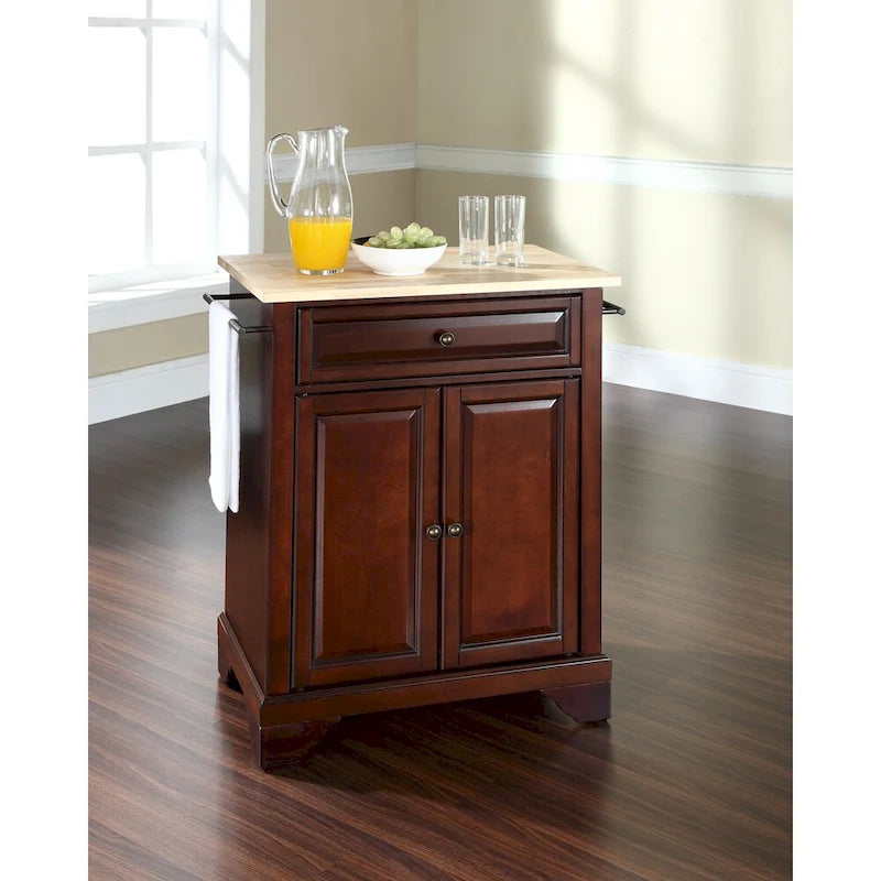 Îlot de cuisine portable à plateau en bois naturel, finition acajou vintage - 45,7 P x 78,7 L x 88,9 H cm