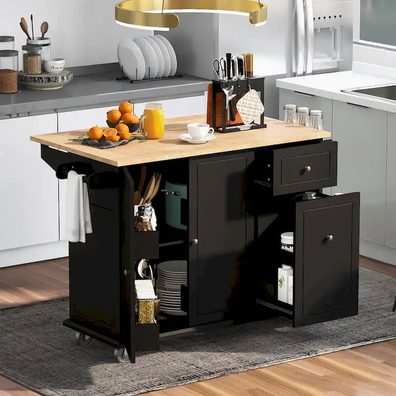 Îlot de cuisine roulant avec abattant et armoire coulissante à 3 niveaux