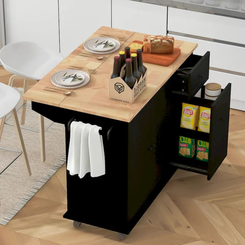 Îlot de cuisine roulant avec abattant et armoire coulissante à 3 niveaux