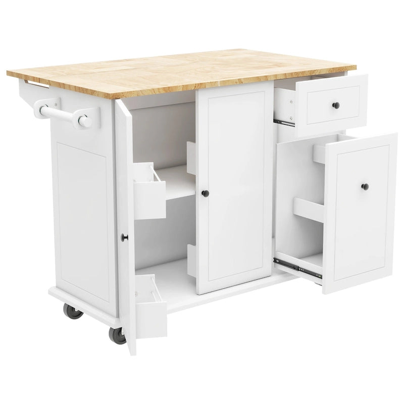 Îlot de cuisine roulant avec abattant et armoire coulissante à 3 niveaux