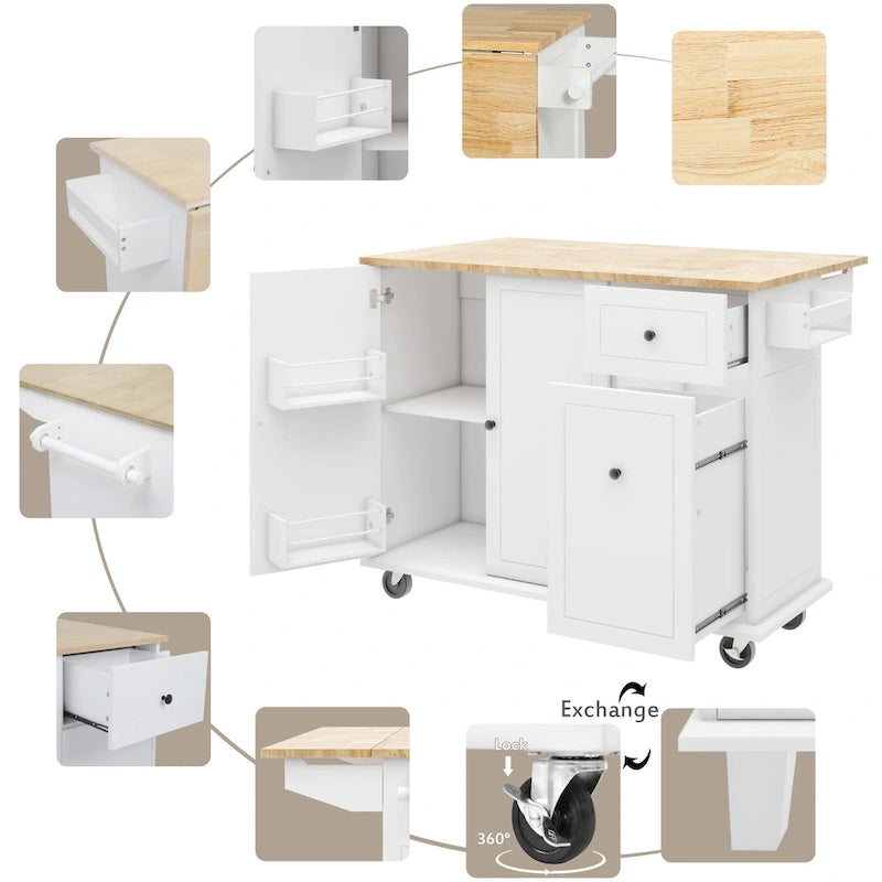 Îlot de cuisine roulant avec abattant et armoire coulissante à 3 niveaux