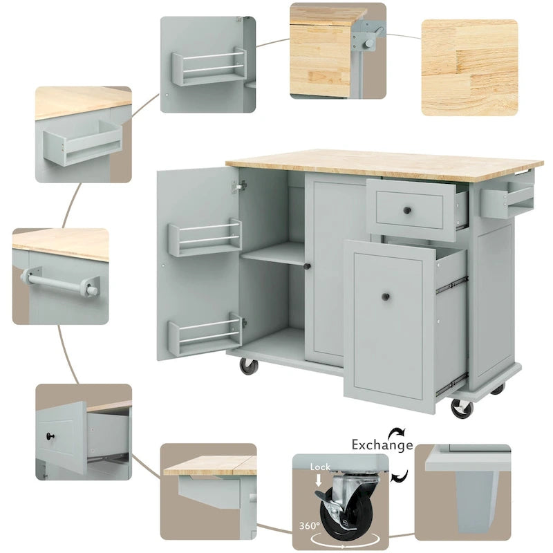 Îlot de cuisine roulant avec abattant et armoire coulissante à 3 niveaux