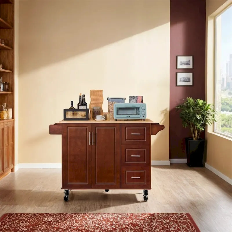 Mobile Kitchen Island Cart With 3 Drawers