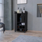 Dessertes de bar à 1 porte avec porte-bouteilles et roulettes noires