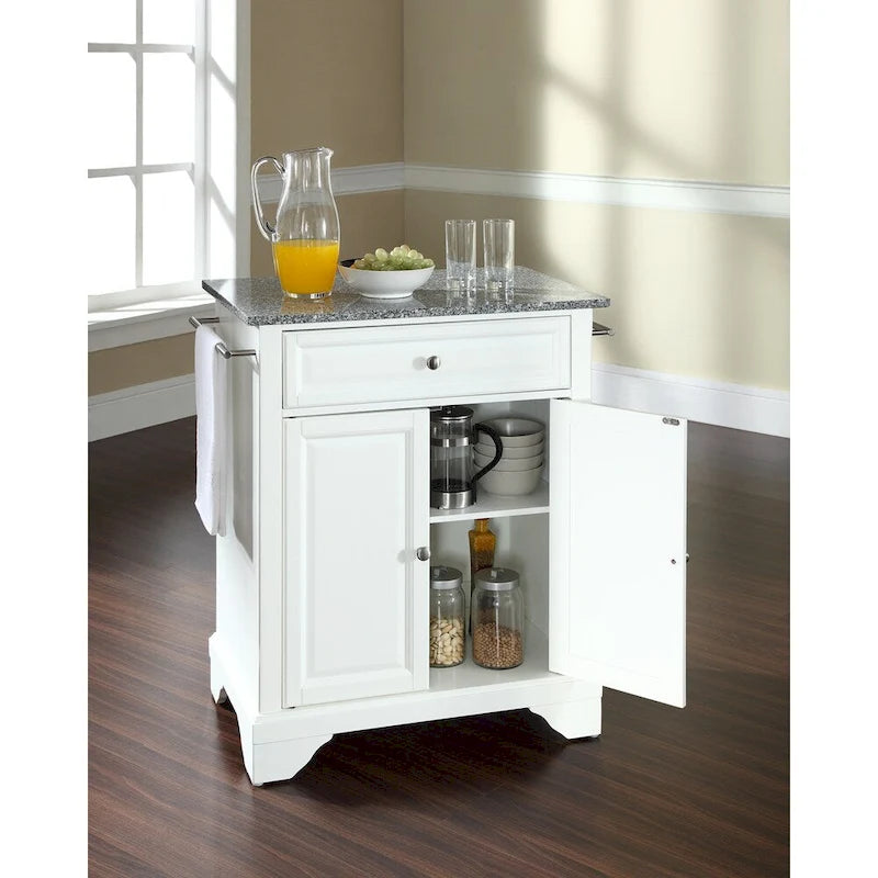 Îlot de cuisine portable avec plateau en granit massif, finition blanche - 31 L x 18 P x 35 H