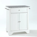 Îlot de cuisine portable avec plateau en granit massif, finition blanche - 31 L x 18 P x 35 H