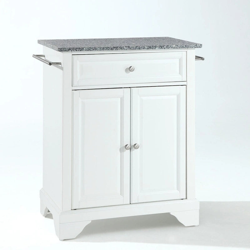 Îlot de cuisine portable avec plateau en granit massif, finition blanche - 31 L x 18 P x 35 H