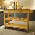 Îlot de cuisine et chariot de conception simple, doubles étagères de présentation et 2 tiroirs avec plateau en bois