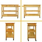 Îlot de cuisine et chariot de conception simple, doubles étagères de présentation et 2 tiroirs avec plateau en bois