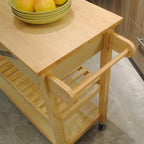 Îlot de cuisine et chariot de conception simple, doubles étagères de présentation et 2 tiroirs avec plateau en bois
