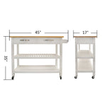 Îlot de cuisine et chariot de conception simple, doubles étagères de présentation et 2 tiroirs avec plateau en bois