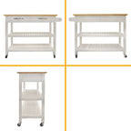 Îlot de cuisine et chariot de conception simple, doubles étagères de présentation et 2 tiroirs avec plateau en bois
