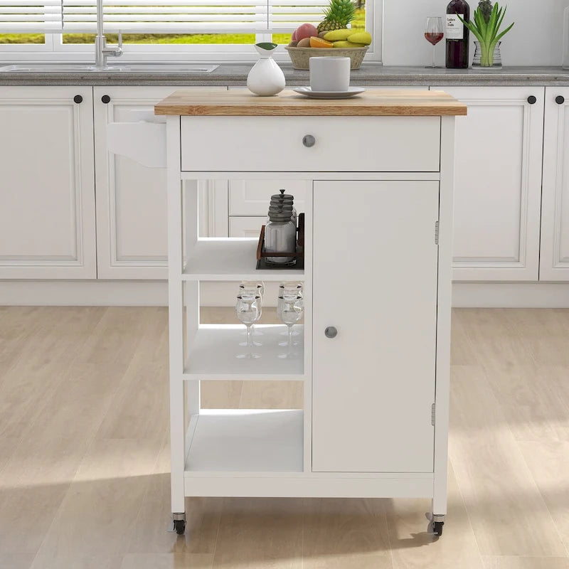 Desserte à roulettes pour îlot de cuisine avec étagères réglables et porte-serviettes - 25,98L x 15,55l x 34,06H