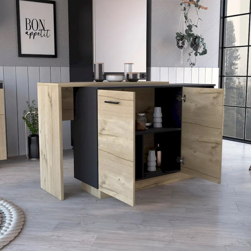 Îlot de cuisine pour cuisine, salle à manger, noir / chêne clair