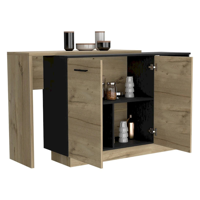 Îlot de cuisine pour cuisine, salle à manger, noir / chêne clair