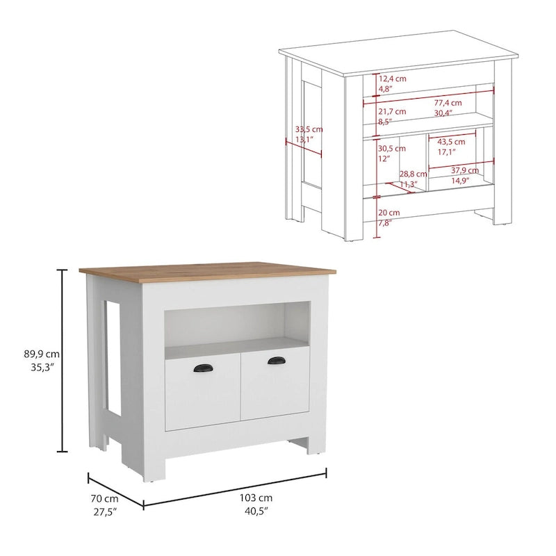 Îlot de cuisine avec meuble à deux portes et étagère pour salle à manger