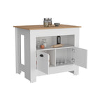 Îlot de cuisine avec meuble à deux portes et étagère pour salle à manger
